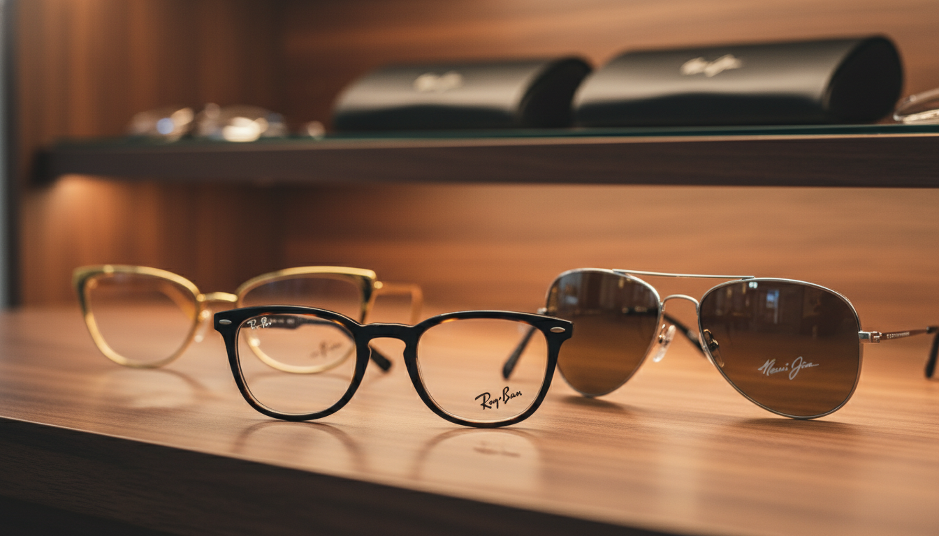 Designer eyewear display at Vallejo Optometry Group dispensary