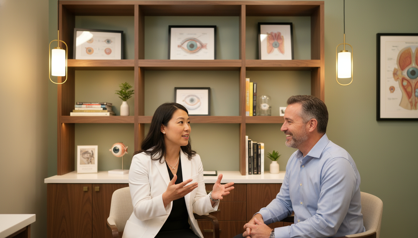 Optometrist consultation scene at Vallejo Optometry Group
